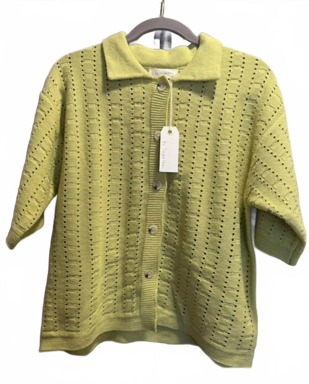 NEW BY TOGETHER women's short sleeve knit sweater in green
